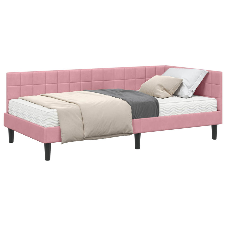 Hoekbedframe met Matras met hoofdeinde 2 pcs Grijs Fluweel