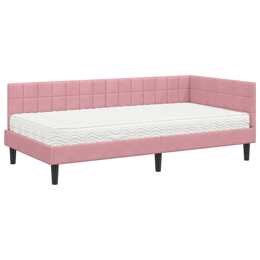 Hoekbedframe met Matras met hoofdeinde 2 pcs Grijs Fluweel
