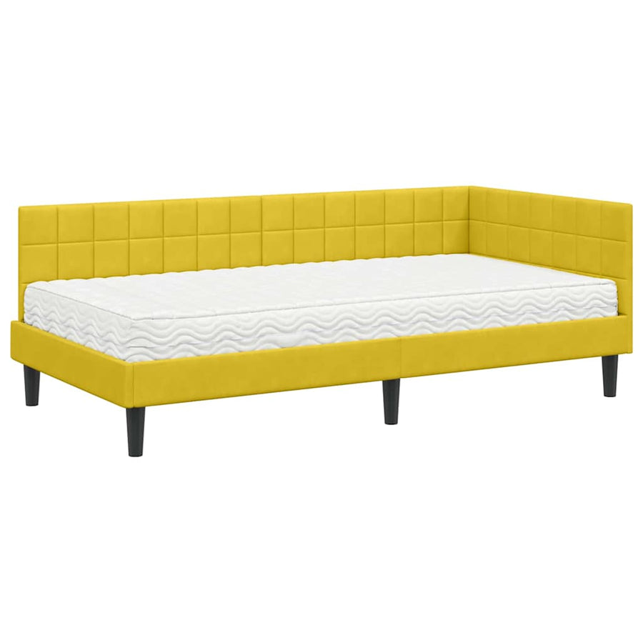 Hoekbedframe met Matras met hoofdeinde 2 pcs Geel Fluweel