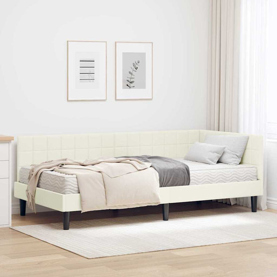 Hoekbedframe met Matras met hoofdeinde 2 pcs Crème Fluweel