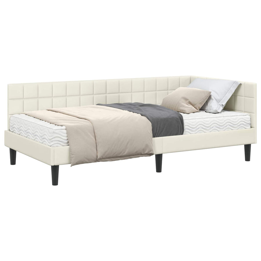 Hoekbedframe met Matras met hoofdeinde 2 pcs Crème Fluweel