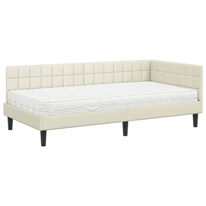 Hoekbedframe met Matras met hoofdeinde 2 pcs Crème Fluweel