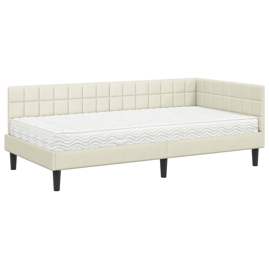 Hoekbedframe met Matras met hoofdeinde 2 pcs Crème Fluweel