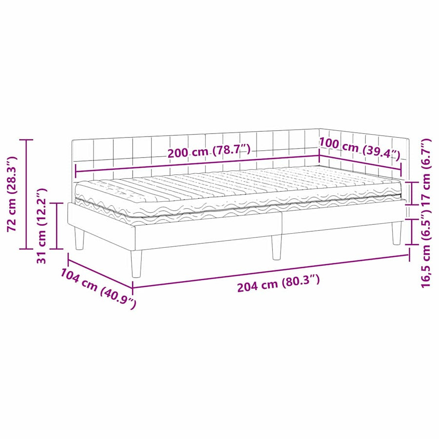 Hoekbedframe met Matras met hoofdeinde 2 pcs Crème Fluweel