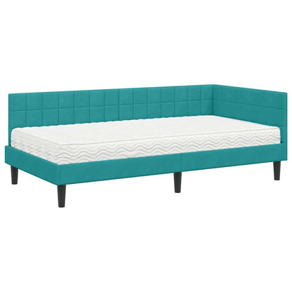 Hoekbedframe met Matras met hoofdeinde 2 pcs Turquoise Fluweel