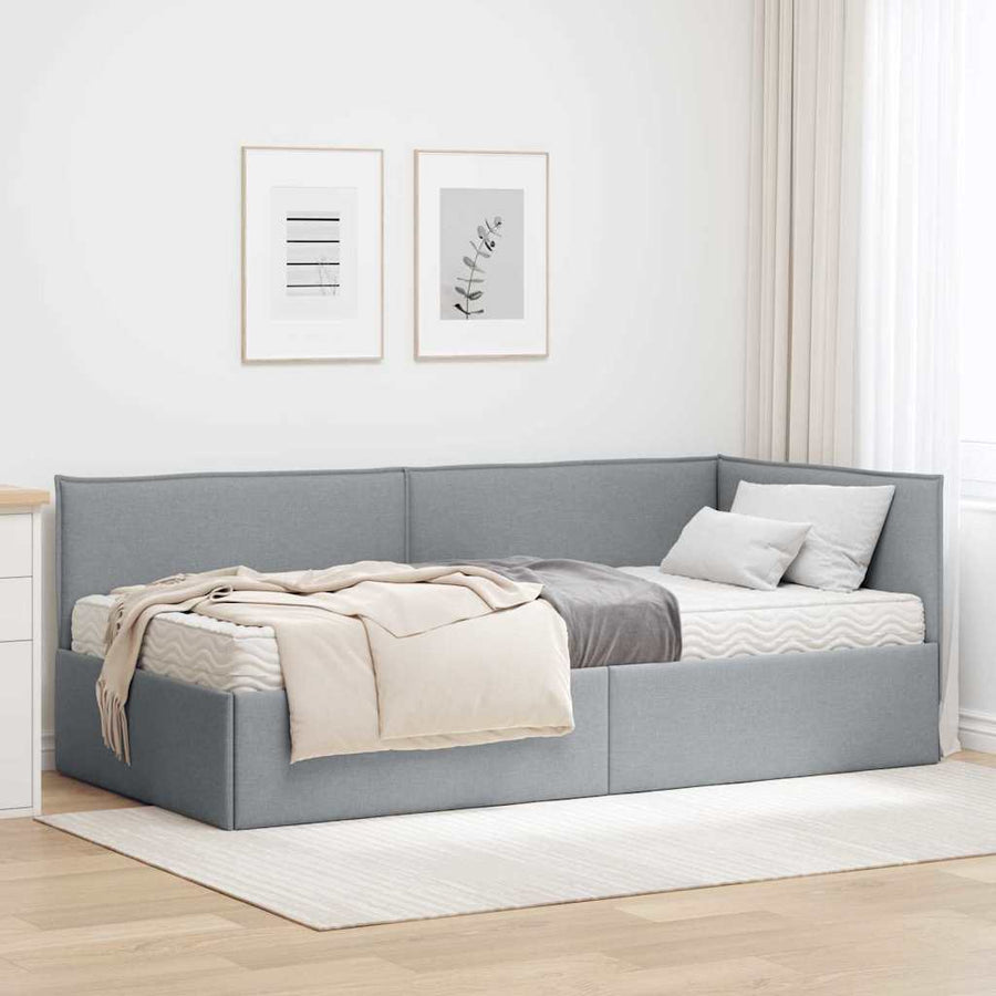 Hoekbedframe met Matras met hoofdeinde 2 pcs Lichtgrijs Fluweel