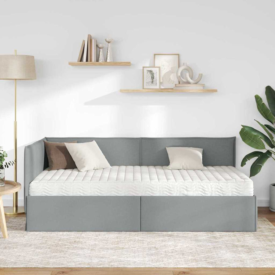 Hoekbedframe met Matras met hoofdeinde 2 pcs Lichtgrijs Fluweel