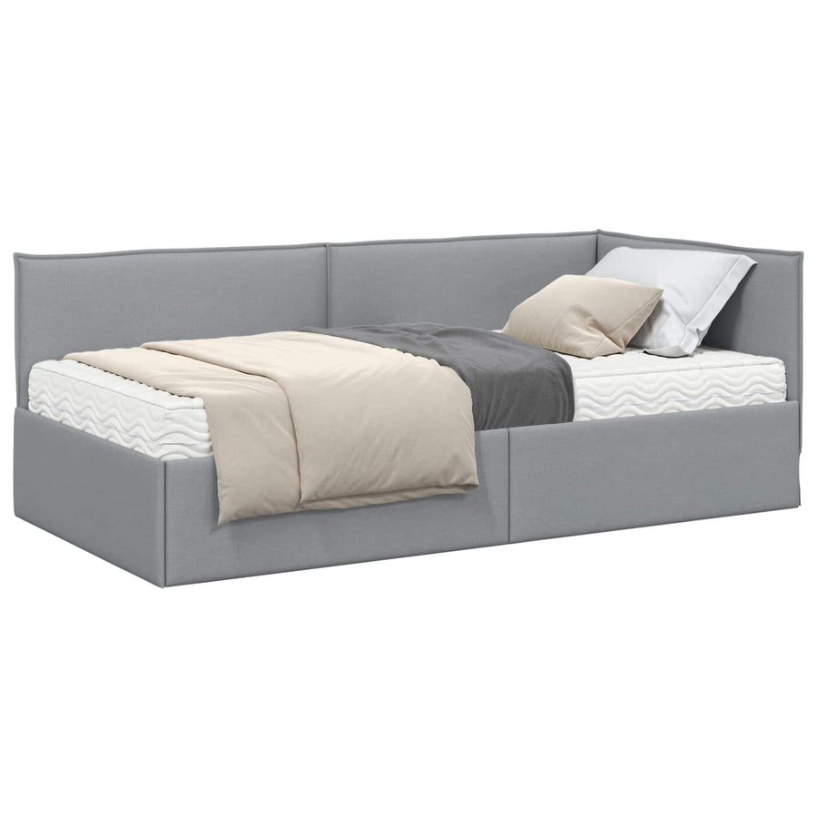 Hoekbedframe met Matras met hoofdeinde 2 pcs Lichtgrijs Fluweel