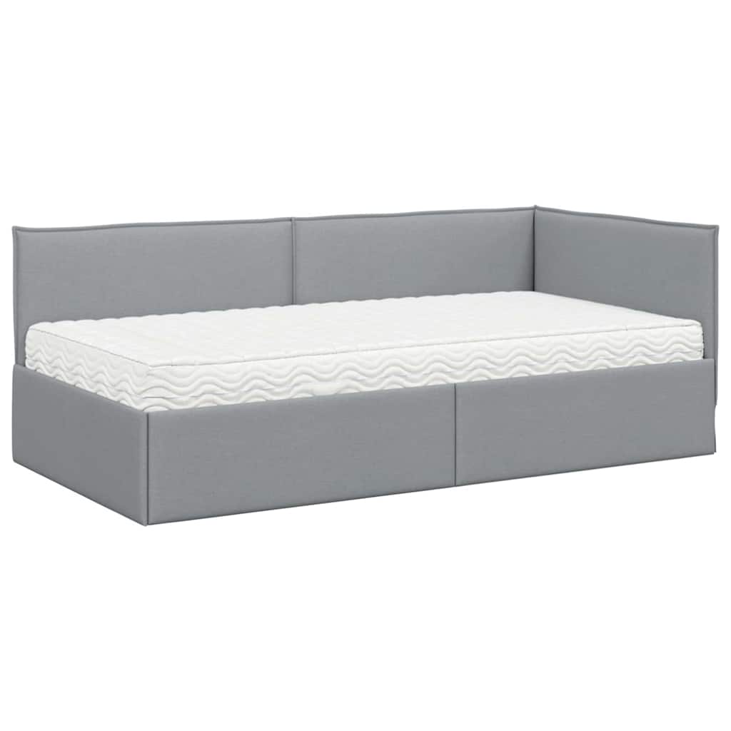 Hoekbedframe met Matras met hoofdeinde 2 pcs Lichtgrijs Fluweel