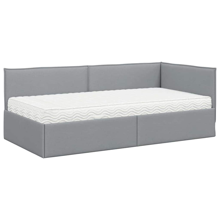 Hoekbedframe met Matras met hoofdeinde 2 pcs Lichtgrijs Fluweel