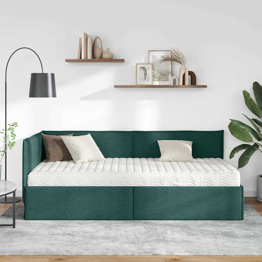 Hoekbedframe met Matras met hoofdeinde 2 pcs Groen Fluweel