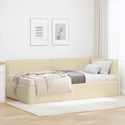 Hoekbedframe met Matras met hoofdeinde 2 pcs Crème Fluweel