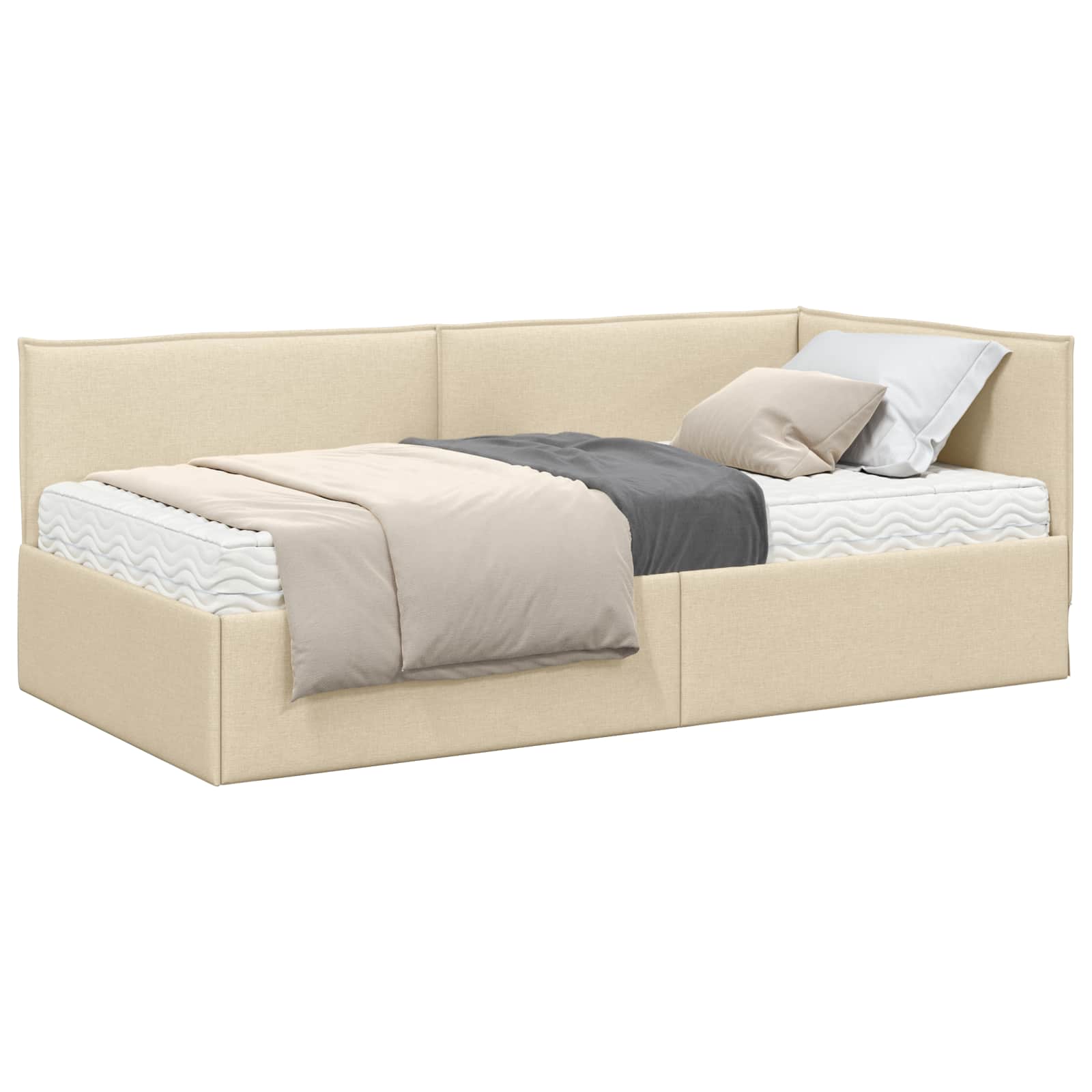 Hoekbedframe met Matras met hoofdeinde 2 pcs Crème Fluweel
