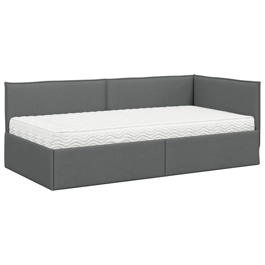 Hoekbedframe met Matras 2 st Donkergrijs 90 x 190 cm Fluweel