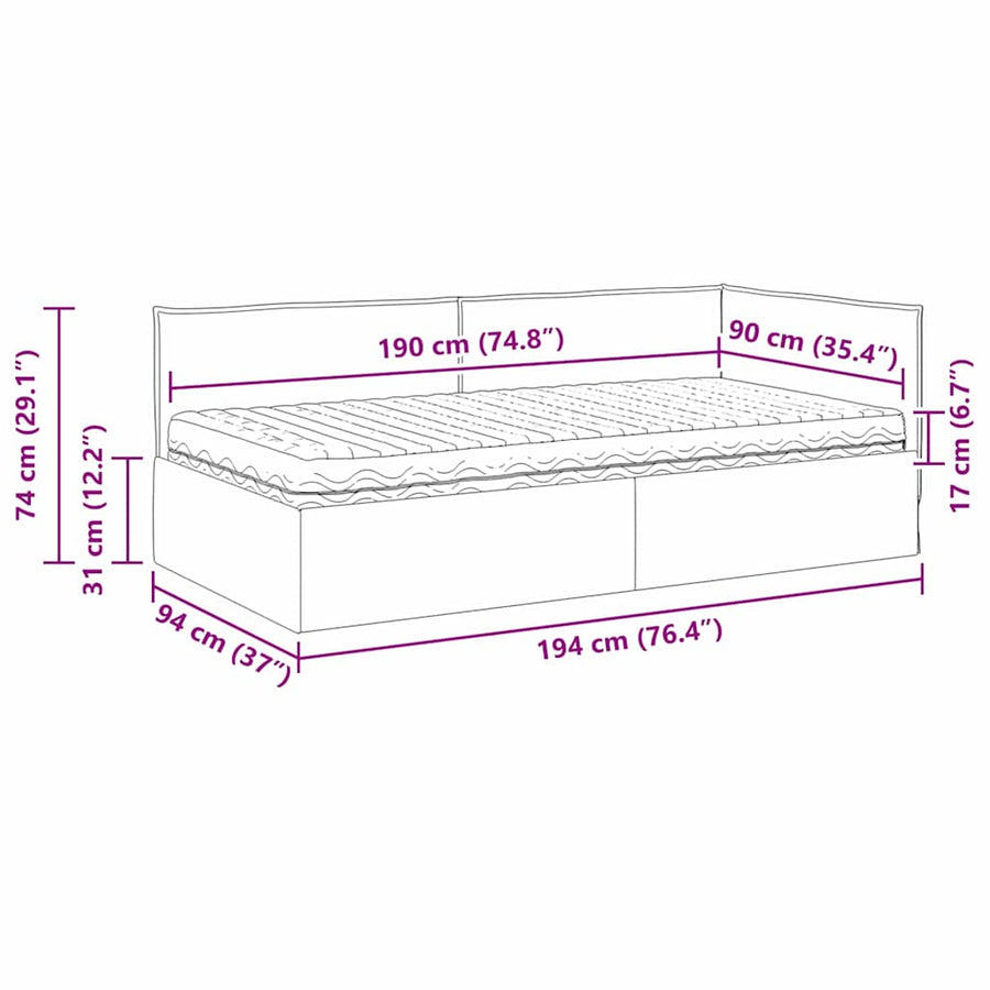 Hoekbedframe met Matras met hoofdeinde 2 pcs Grijs Fluweel