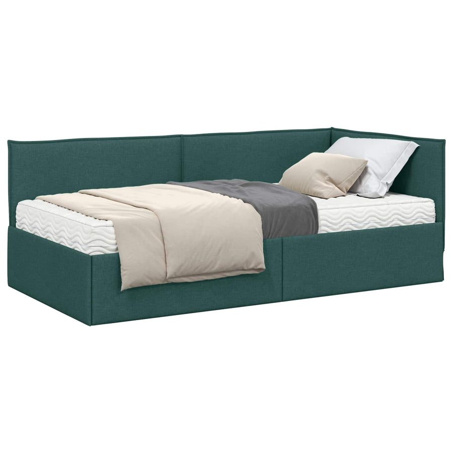Hoekbedframe met Matras met hoofdeinde 2 pcs Groen Fluweel