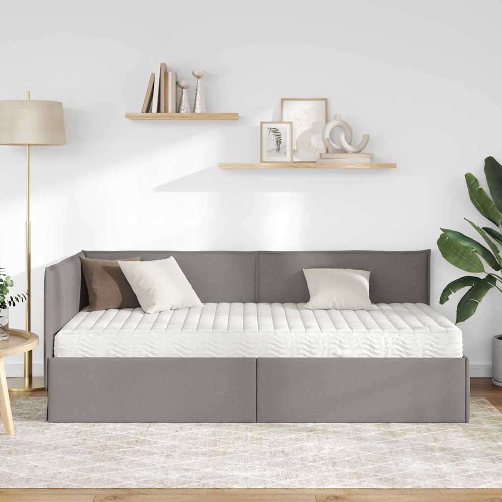 Hoekbedframe met Matras 2 st Taupe 90 x 190 cm Fluweel