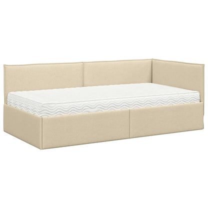 Hoekbedframe met Matras met hoofdeinde 2 pcs Crème Fluweel