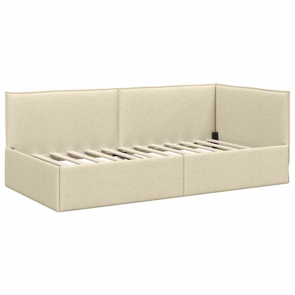 Hoekbedframe met Matras met hoofdeinde 2 pcs Crème Fluweel