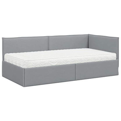 Hoekbedframe met Matras met hoofdeinde 2 pcs Lichtgrijs Fluweel