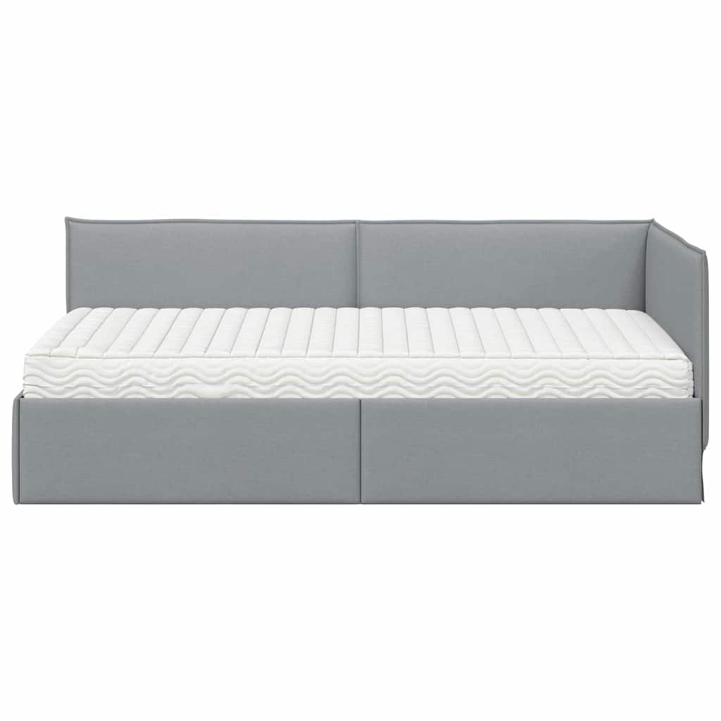 Hoekbedframe met Matras met hoofdeinde 2 pcs Lichtgrijs Fluweel