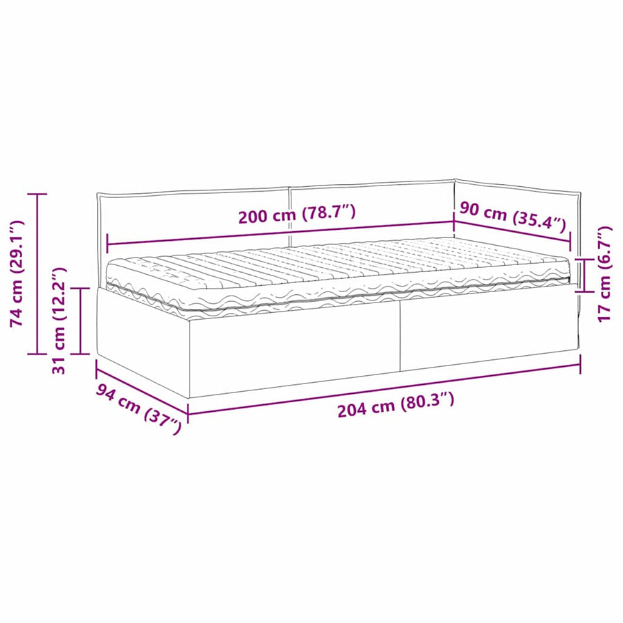 Hoekbedframe met Matras met hoofdeinde 2 pcs Grijs Fluweel