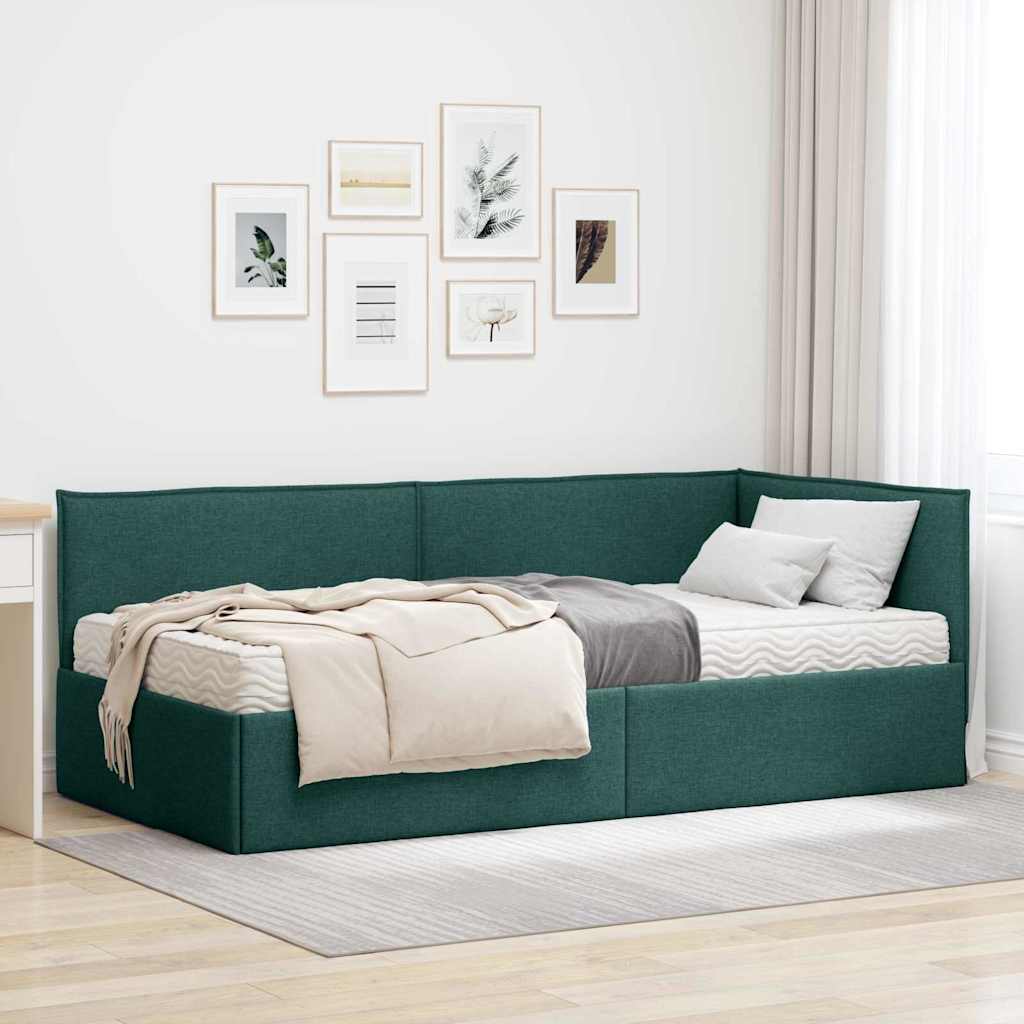Hoekbedframe met Matras met hoofdeinde 2 pcs Groen Fluweel