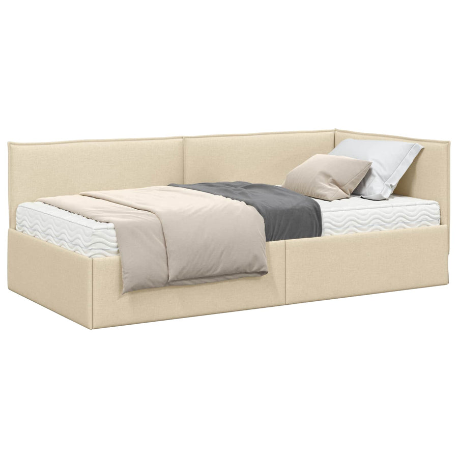 Hoekbedframe met Matras 2 st Crème 90 x 200 cm Fluweel