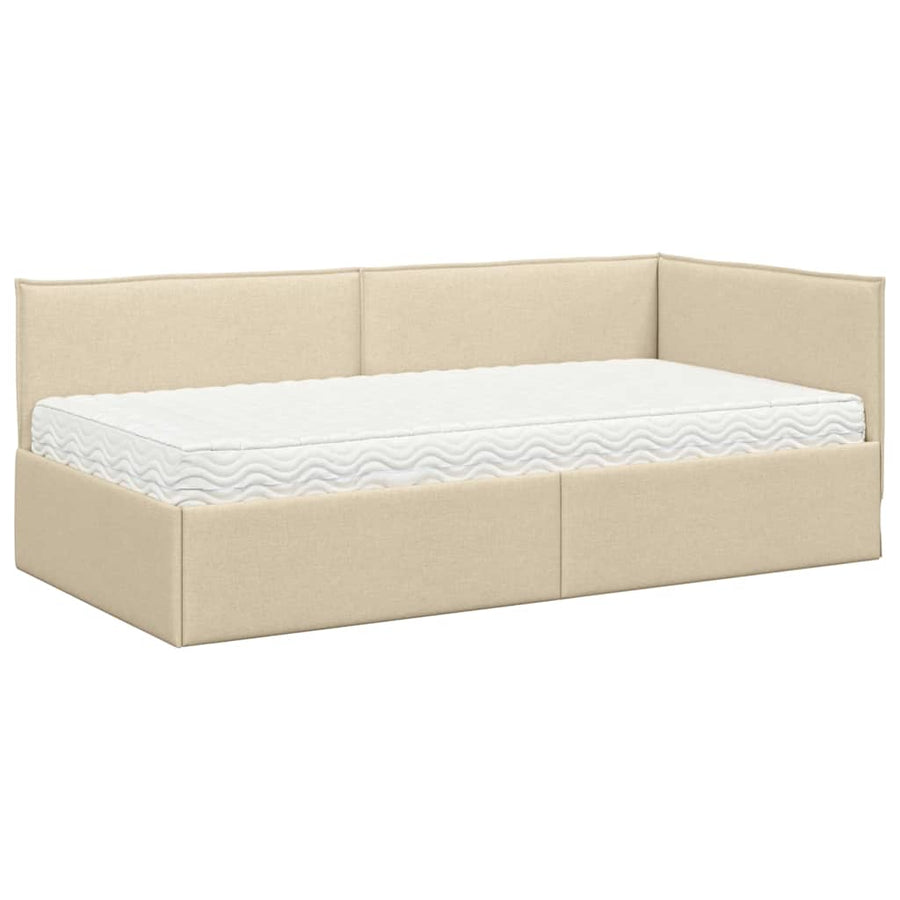 Hoekbedframe met Matras 2 st Crème 90 x 200 cm Fluweel
