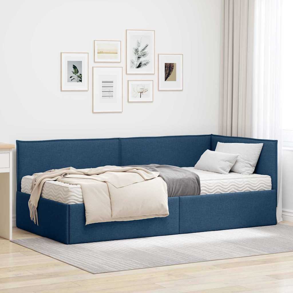 Hoekbedframe met Matras met hoofdeinde 2 st Blauw Fluweel