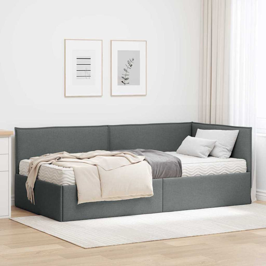 Hoekbedframe met Matras met hoofdeinde 2 pcs Grijs Fluweel