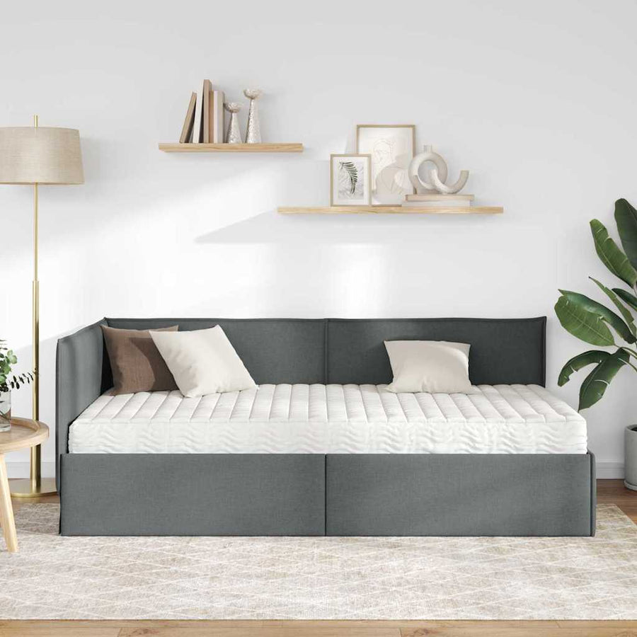 Hoekbedframe met Matras met hoofdeinde 2 pcs Grijs Fluweel