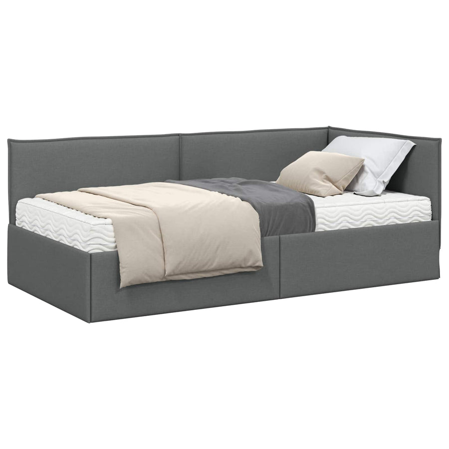 Hoekbedframe met Matras met hoofdeinde 2 pcs Grijs Fluweel