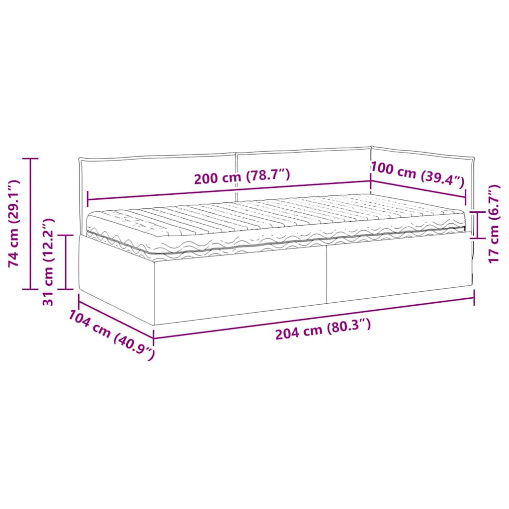 Hoekbedframe met Matras met hoofdeinde 2 pcs Grijs Fluweel