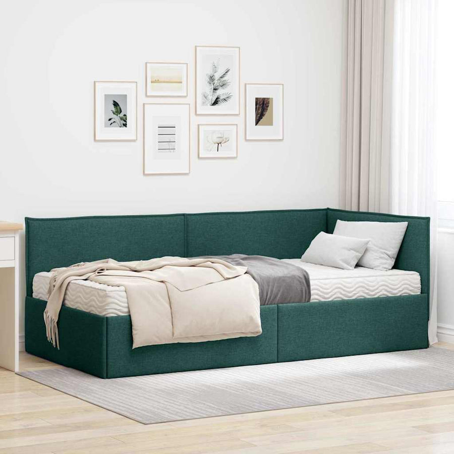 Hoekbedframe met Matras met hoofdeinde 2 pcs Groen Fluweel