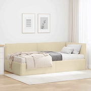 Hoekbedframe met matras 204x104x74 cm crème fluweel