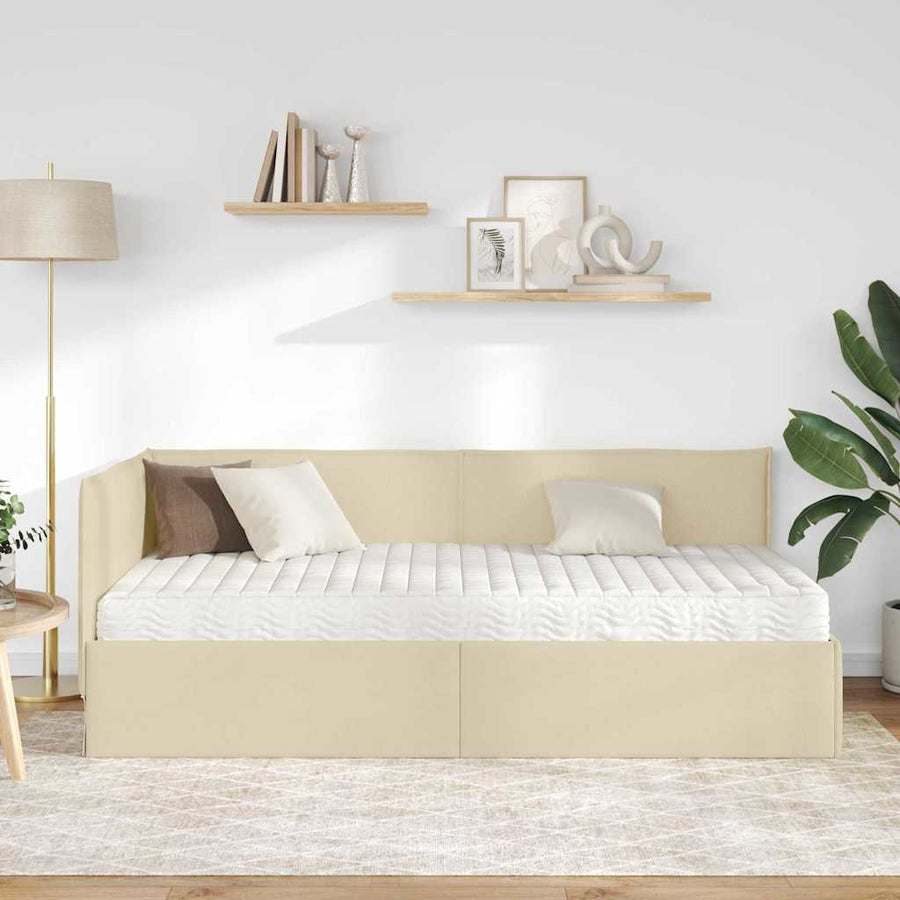 Hoekbedframe met Matras met hoofdeinde 2 pcs Crème Fluweel