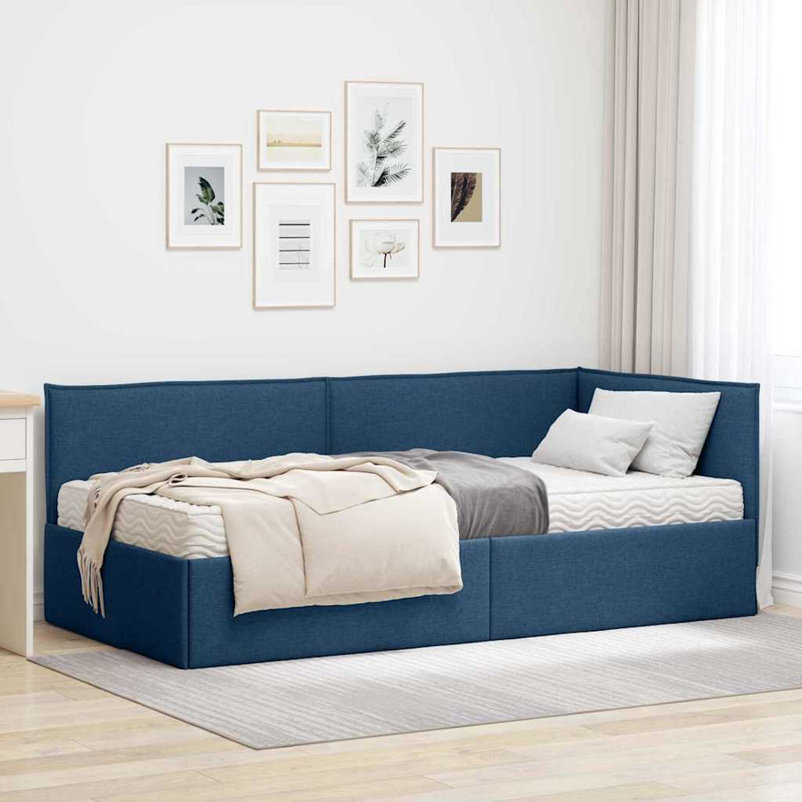 Hoekbedframe met Matras met hoofdeinde 2 pcs Blauw Fluweel