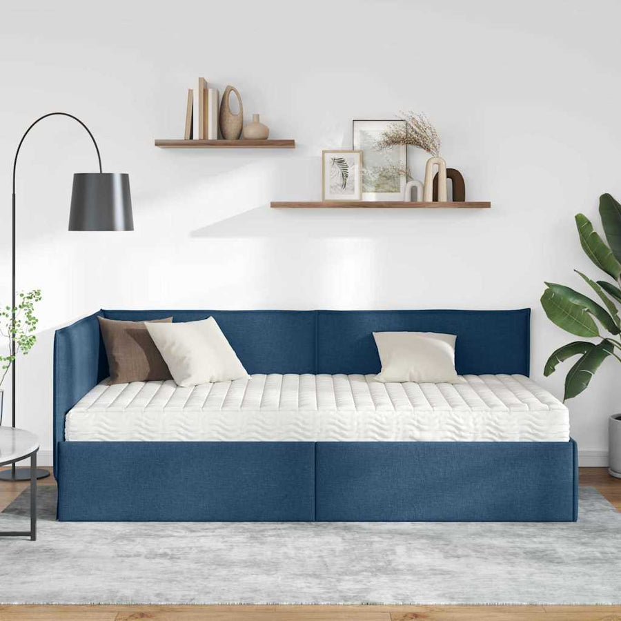 Hoekbedframe met Matras met hoofdeinde 2 pcs Blauw Fluweel