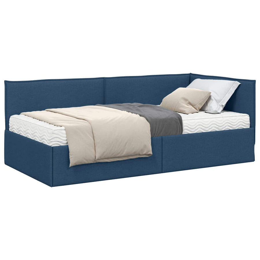 Hoekbedframe met Matras met hoofdeinde 2 pcs Blauw Fluweel