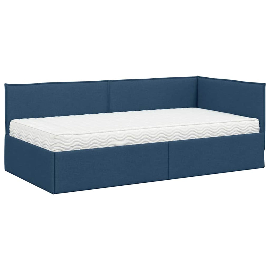 Hoekbedframe met Matras met hoofdeinde 2 pcs Blauw Fluweel