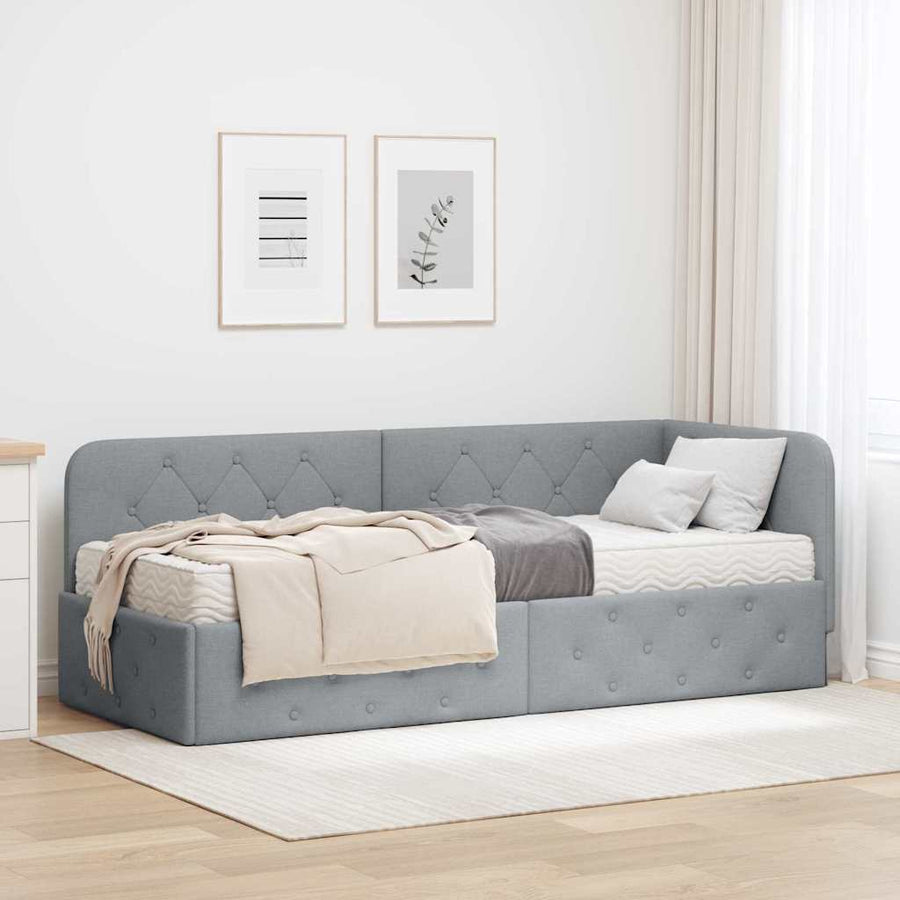 Hoekbedframe met matras Lichtgrijs 80 x 200 cm Stof