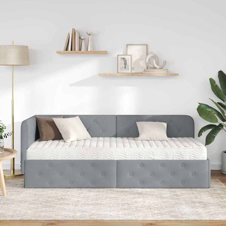 Hoekbedframe met matras Lichtgrijs 80 x 200 cm Stof