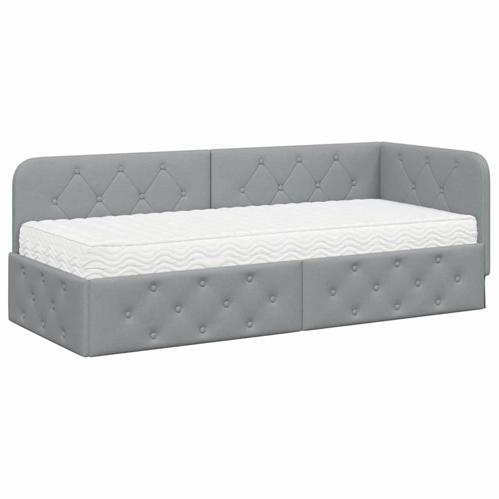 Hoekbedframe met matras Lichtgrijs 80 x 200 cm Stof
