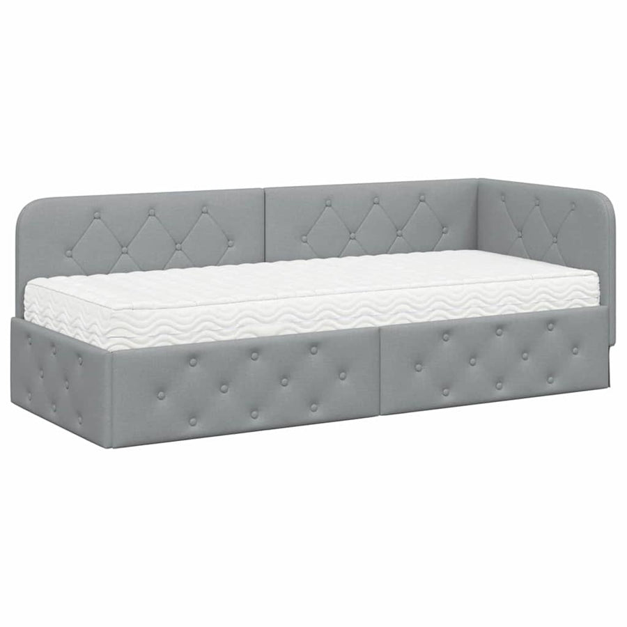 Hoekbedframe met matras Lichtgrijs 80 x 200 cm Stof