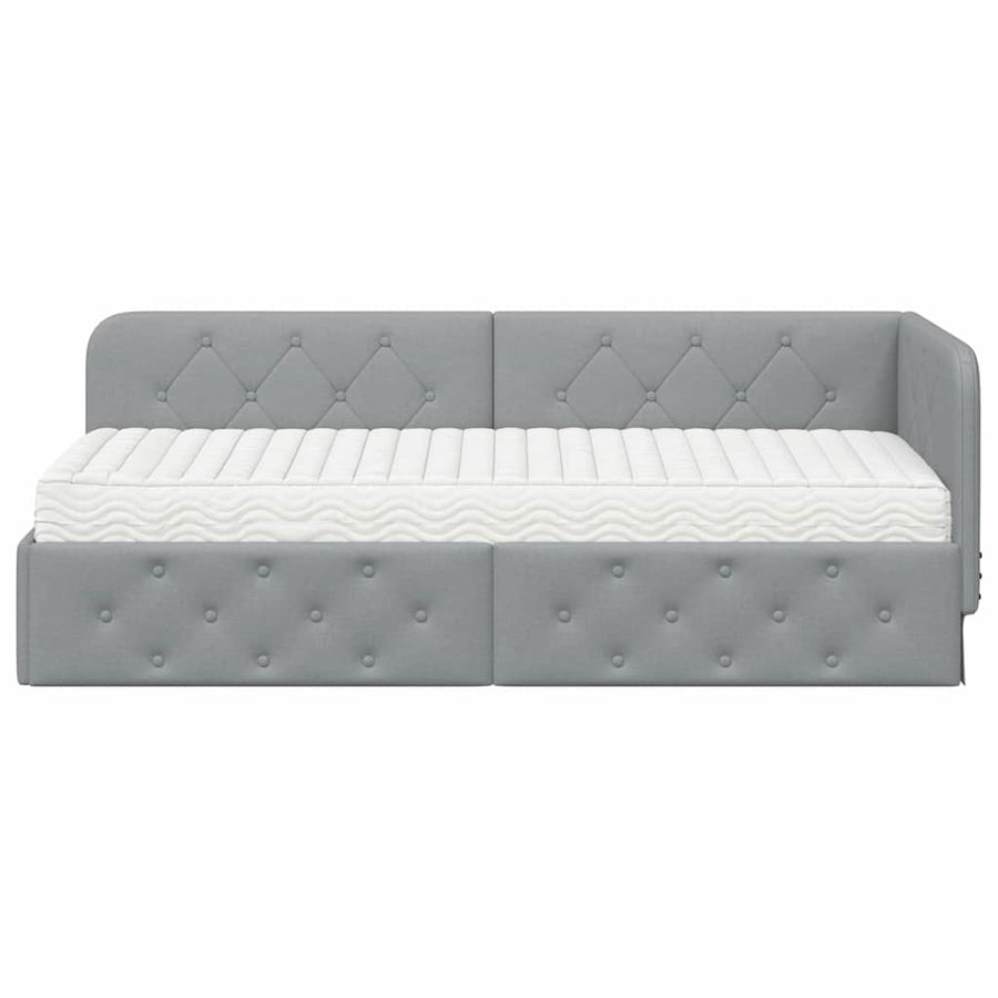 Hoekbedframe met matras Lichtgrijs 80 x 200 cm Stof