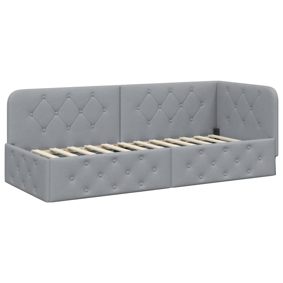 Hoekbedframe met matras Lichtgrijs 80 x 200 cm Stof