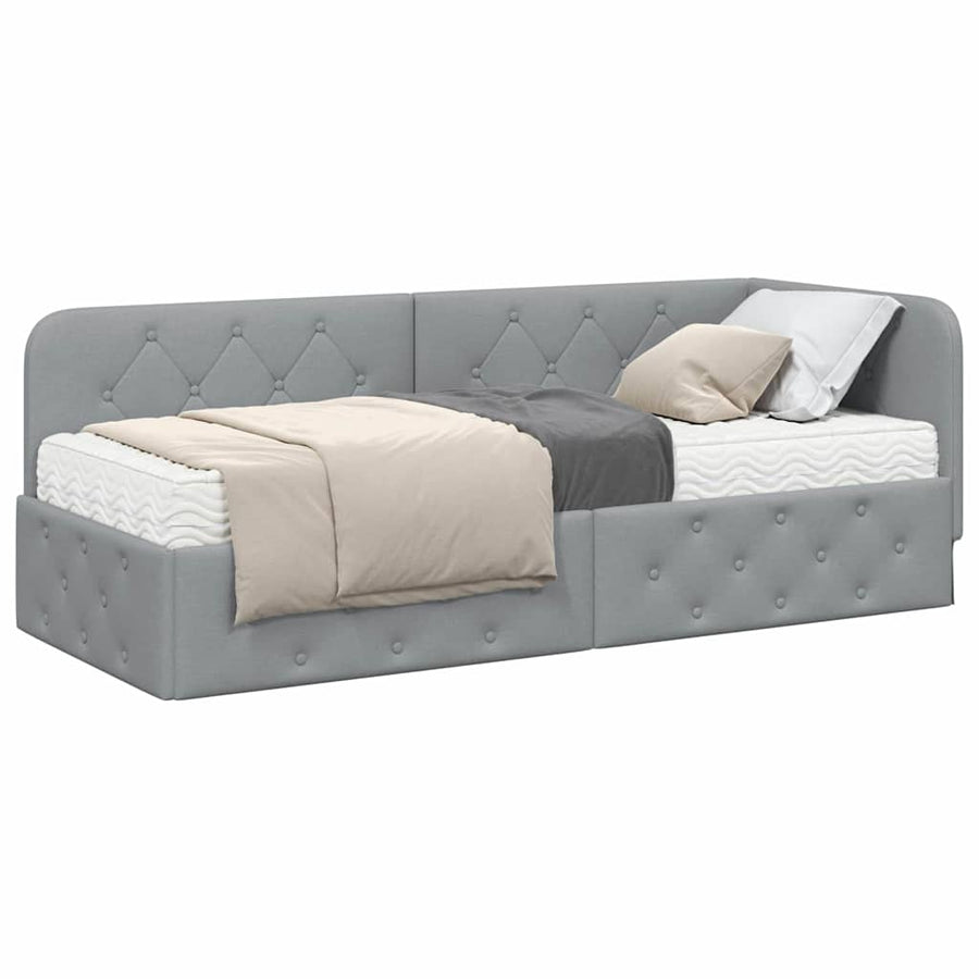 Hoekbedframe met matras Lichtgrijs 80 x 200 cm Stof