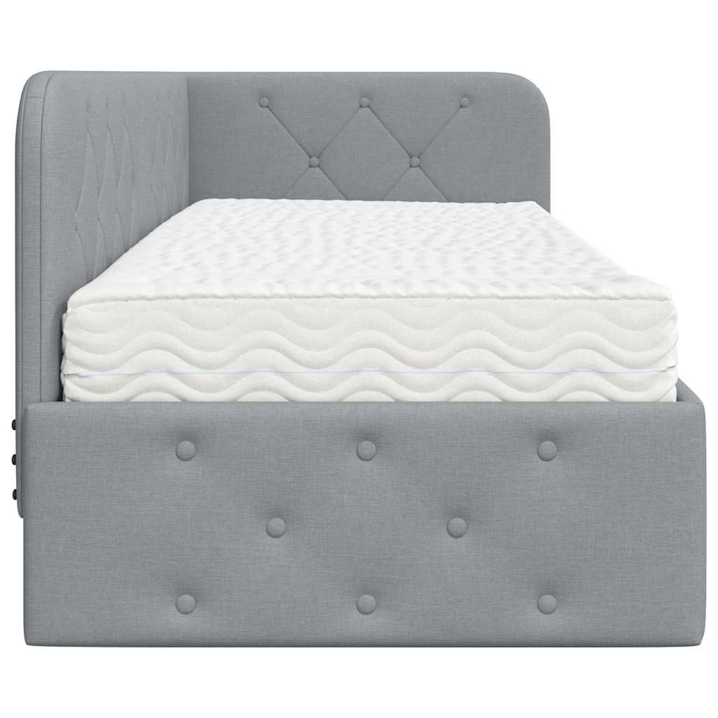 Hoekbedframe met matras Lichtgrijs 80 x 200 cm Stof
