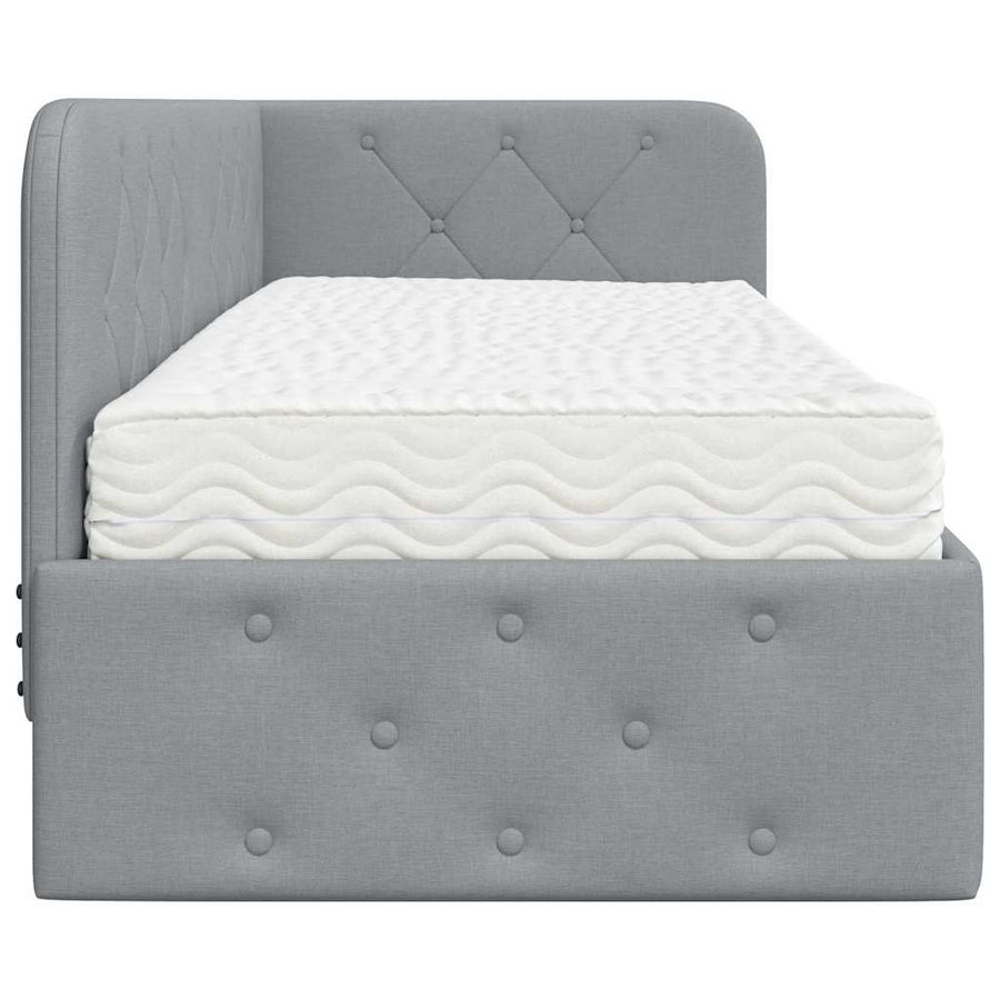 Hoekbedframe met matras Lichtgrijs 80 x 200 cm Stof